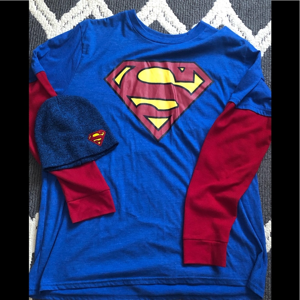 Superman long sleeve and beanie set